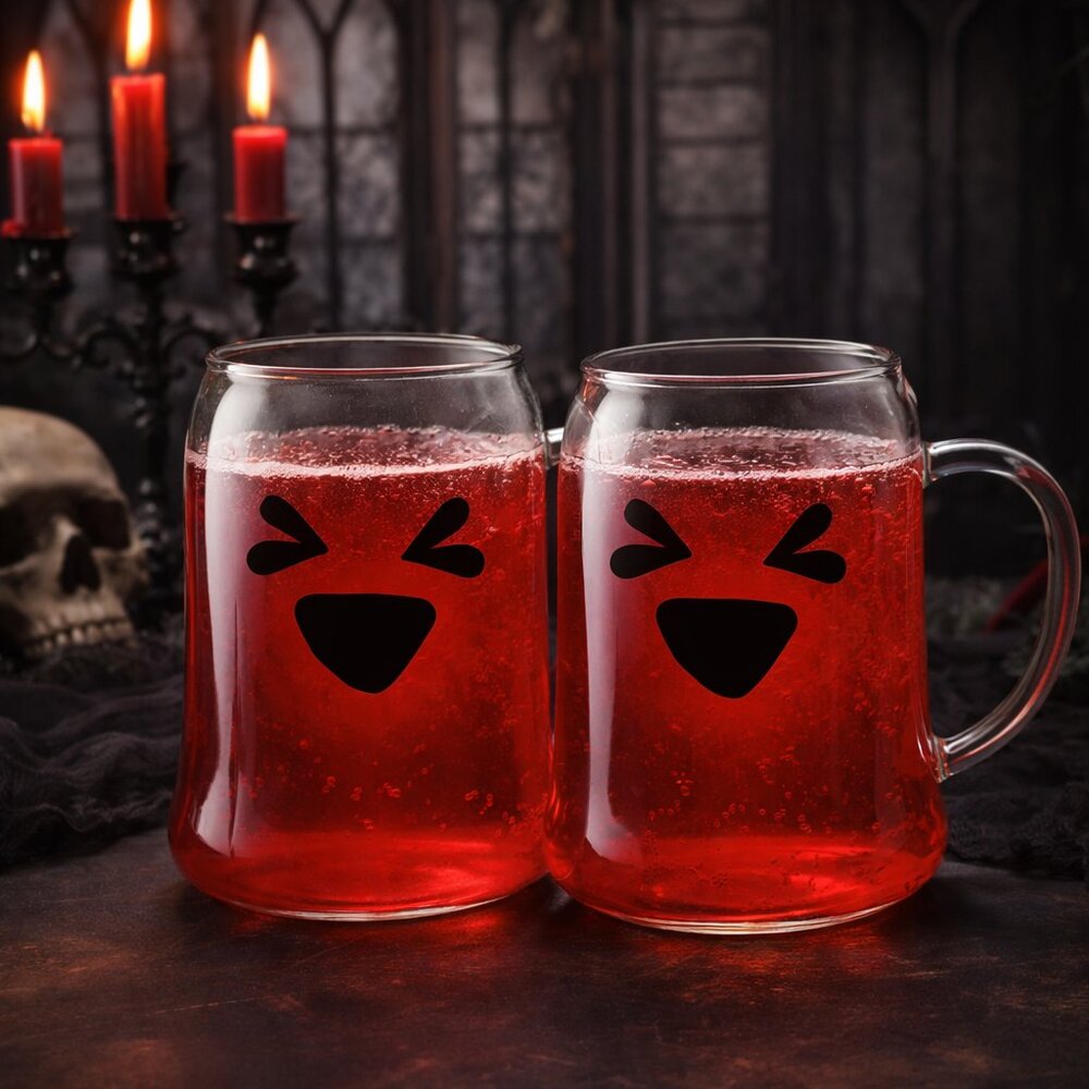 2pk Glass Mugs with Black Ghost Design